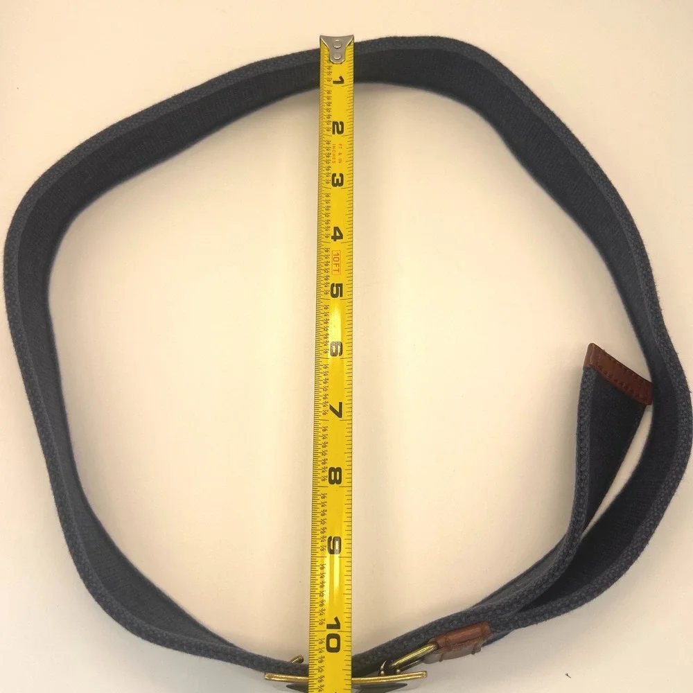 Lauren Ralph Lauren Cloth Belt Star Buckle Navy Brown Leather Vintage Y2K